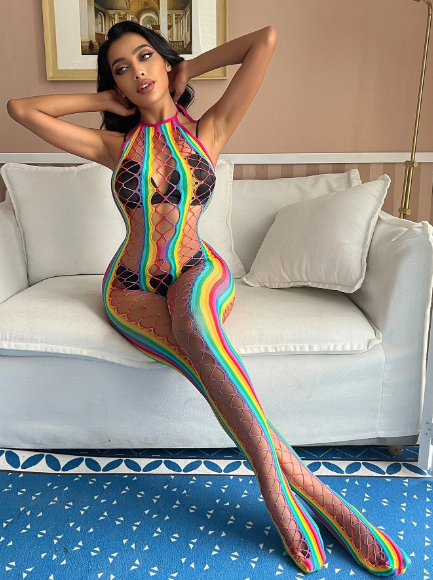 Malla de cuerpo con rayas multicolor